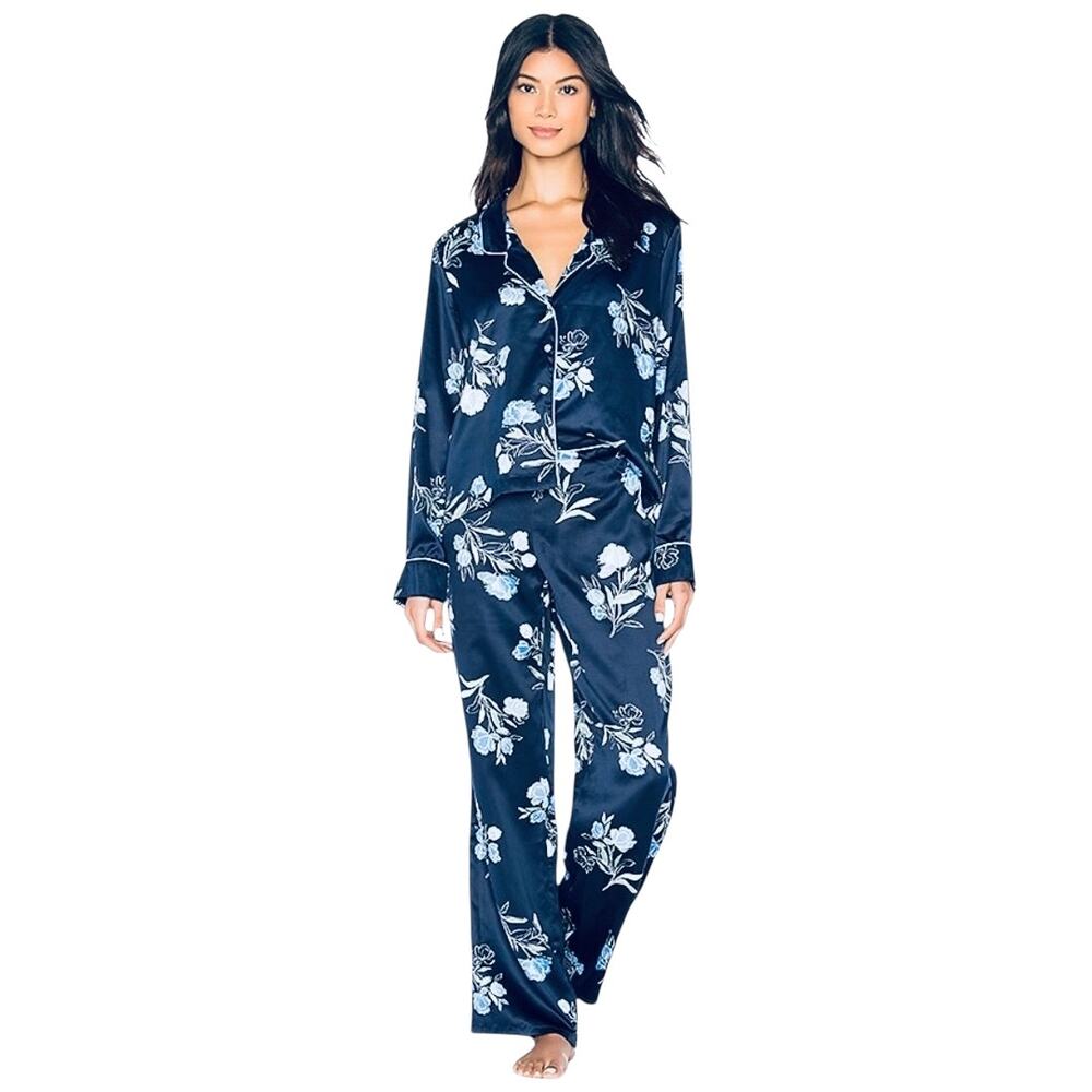 NWOT Splendid for Revolve Blue Evening Floral Satin Pajama Set Size Small